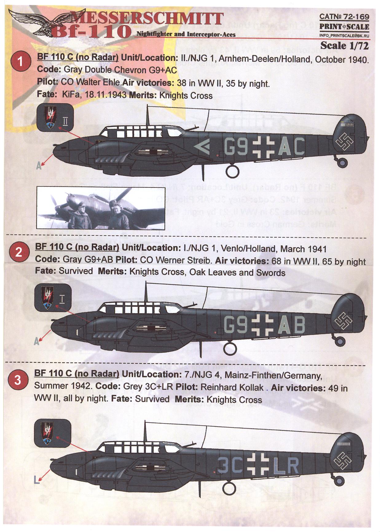 Print Scale Decals Messerschmitt Bf Night Fighters